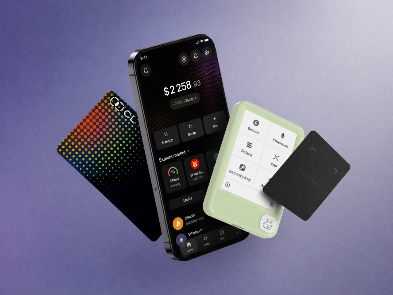 Ledger 硬件钱包与应用生态展示图